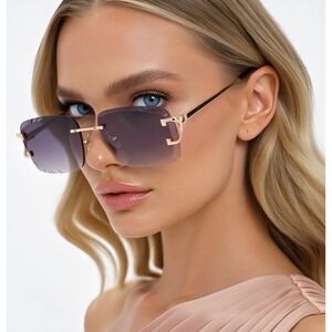 Rimless Rectangle Sunglasses Women Fashion Gradient Lens Eyewear Casual‎ Luxury